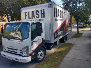 Moving truck parked in Boston